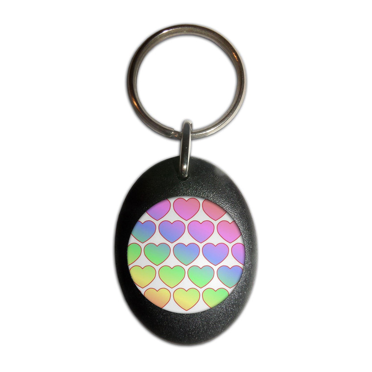 Rainbow Heart Pattern - Plastic Oval Key Ring