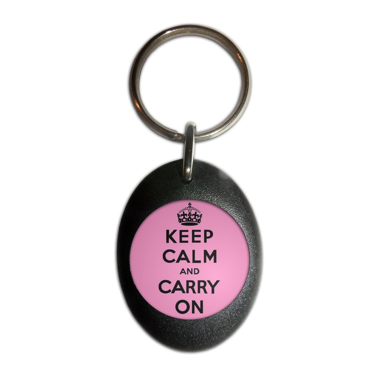 Pink Keep Calm and Carry On - Plastic Oval Key Ring