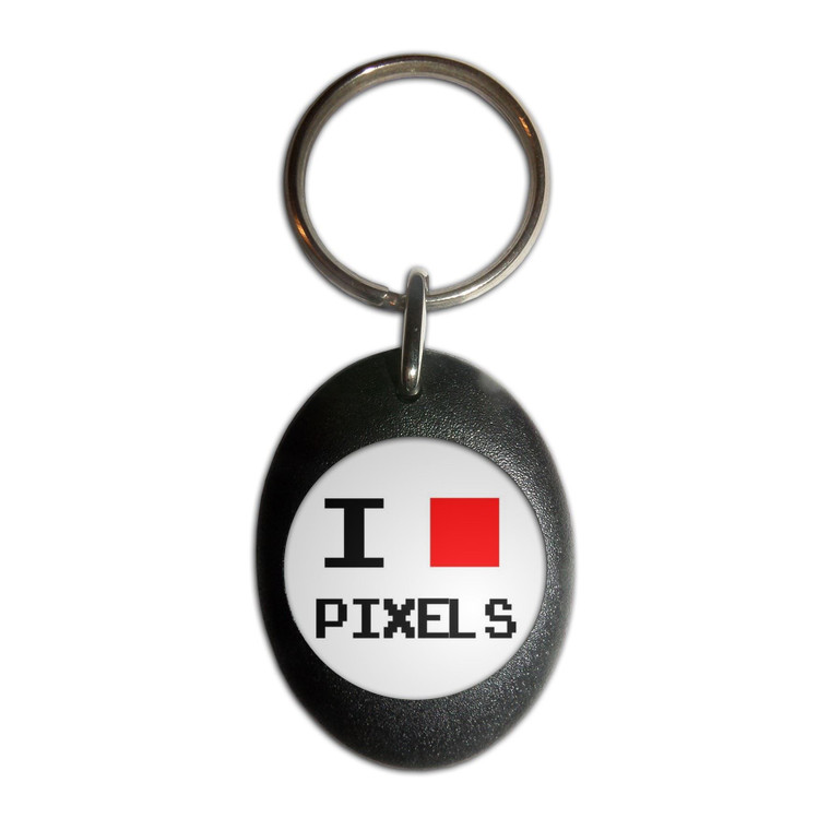 Pixel Love - Plastic Oval Key Ring