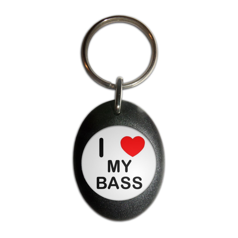 I Love My Bass - Plastic Oval Key Ring