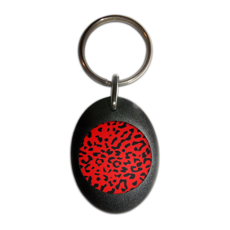 Red Leopard Print - Plastic Oval Key Ring