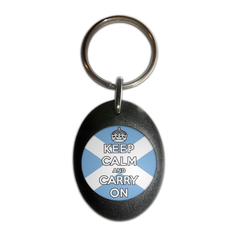 Scotland Flag Keep Calm and Carry On - Plastic Oval Key Ring