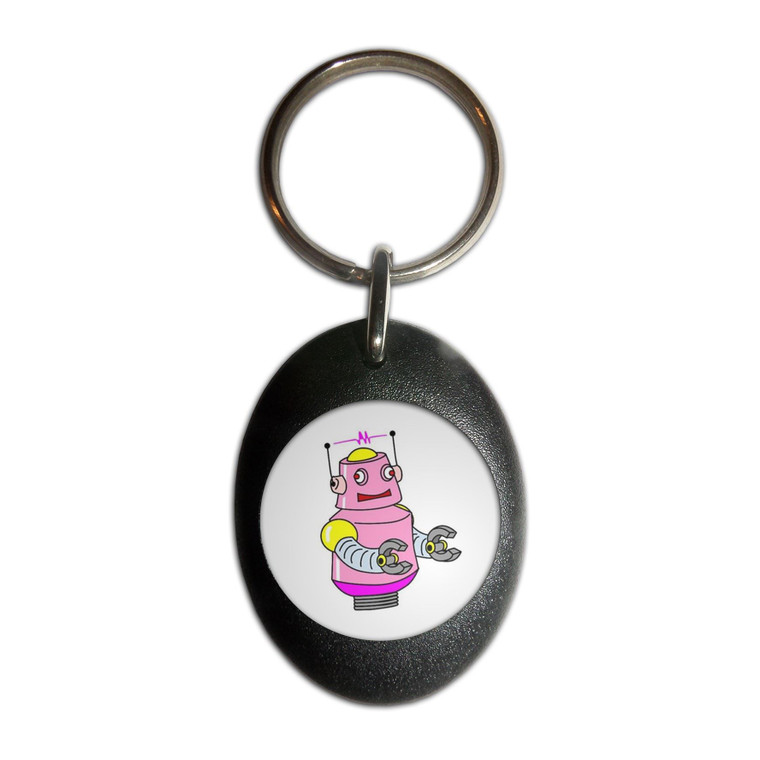 White Girl Robot - Plastic Oval Key Ring