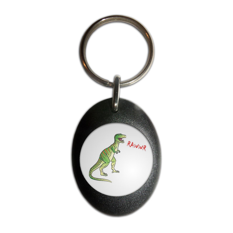 Dinosaur Rawwr! - Plastic Oval Key Ring