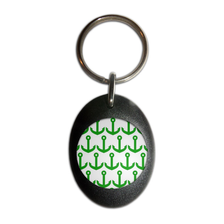 Anchor Green Pattern - Plastic Oval Key Ring