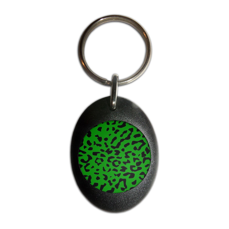 Green Leopard Print - Plastic Oval Key Ring