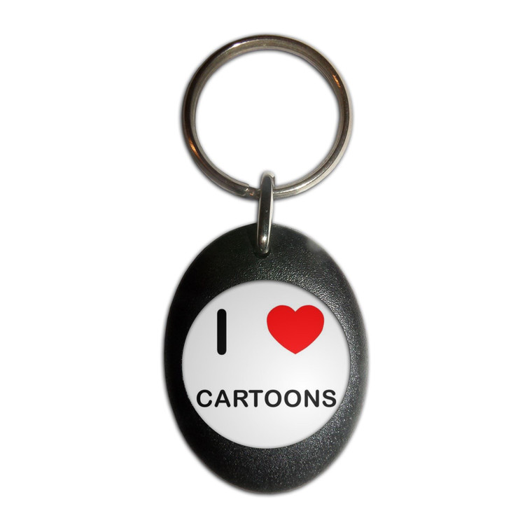 I Love Cartoons - Plastic Oval Key Ring