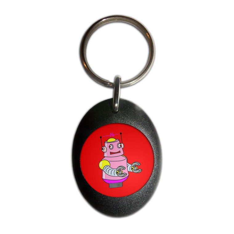 Red Girl Robot - Plastic Oval Key Ring