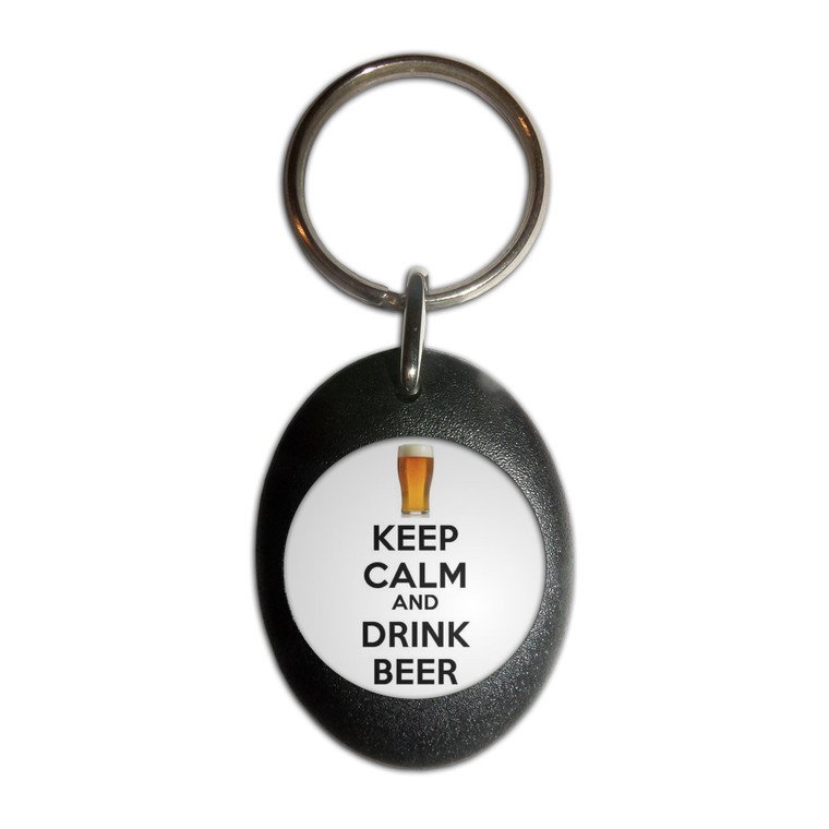 Keep Calm and Drink Beer - Plastic Oval Key Ring