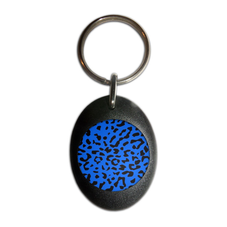 Blue Leopard Print - Plastic Oval Key Ring