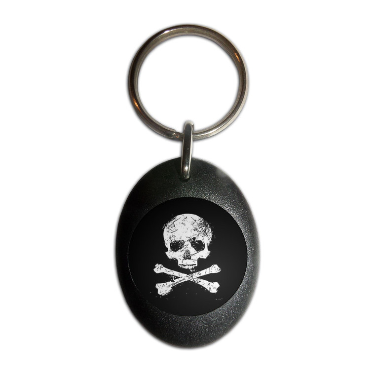 Distressed Skull and Crossbones - Plastic Oval Key Ring