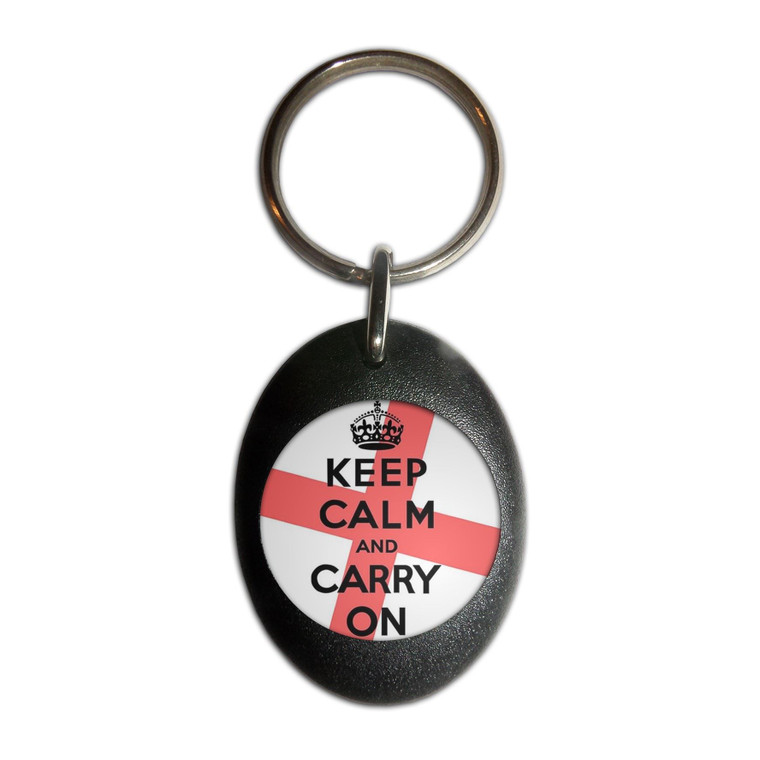 England Keep Calm and Carry On - Plastic Oval Key Ring