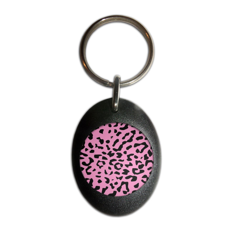 Pink Leopard Print - Plastic Oval Key Ring