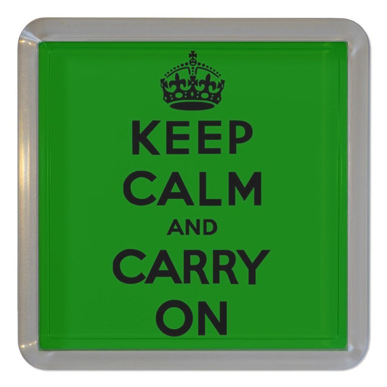Green Keep Calm and Carry On - Plastic Tea Coaster / Beer Mat