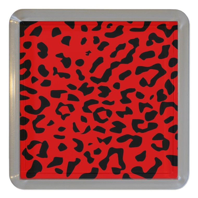 Red Leopard Print - Plastic Tea Coaster / Beer Mat