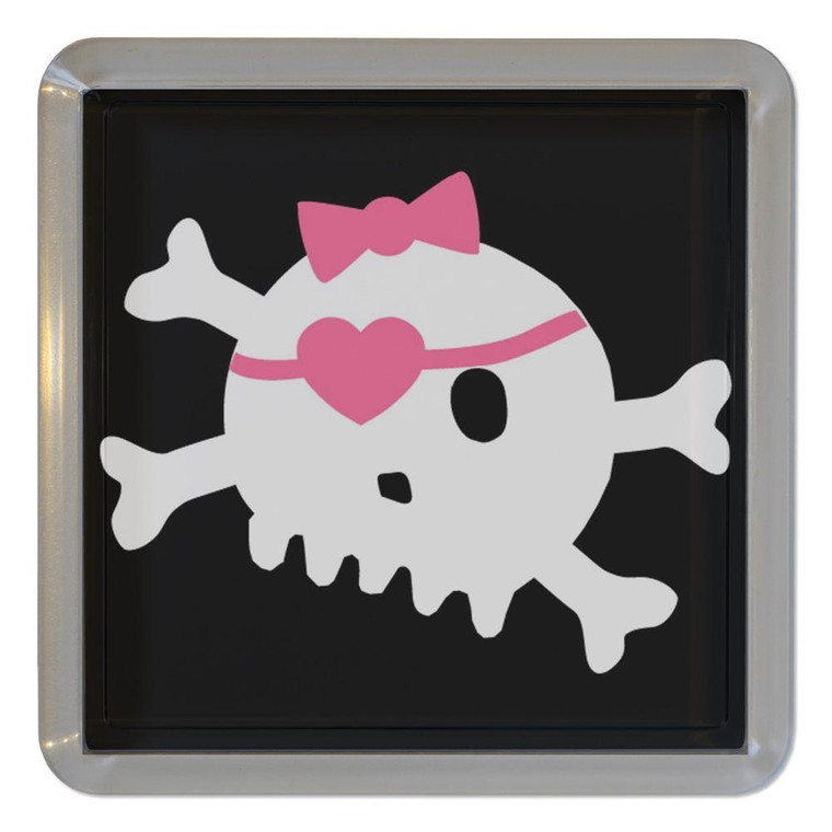Black Skull with Bow - Plastic Tea Coaster / Beer Mat