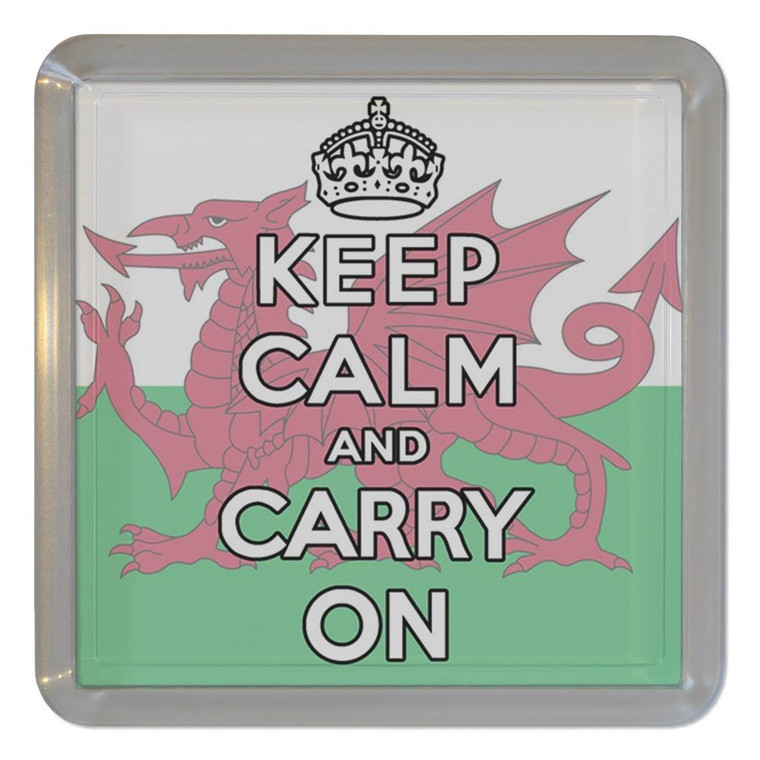 Wales Flag Keep Calm and Carry On - Plastic Tea Coaster / Beer Mat