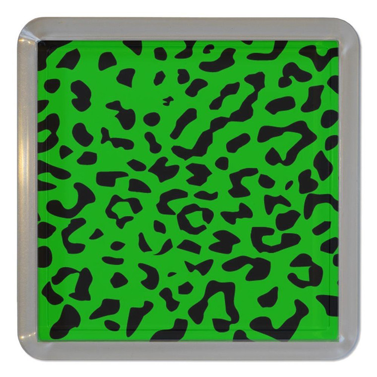 Green Leopard Print - Plastic Tea Coaster / Beer Mat