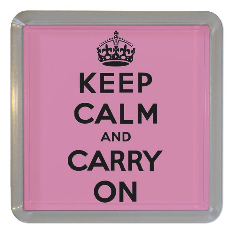 Pink Keep Calm and Carry On - Plastic Tea Coaster / Beer Mat