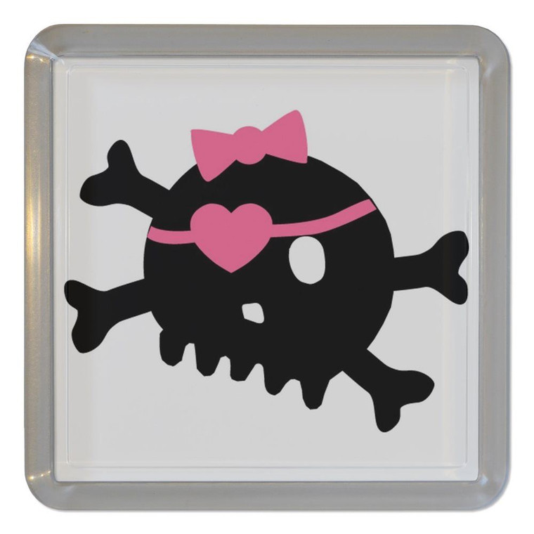 White Skull with Bow - Plastic Tea Coaster / Beer Mat