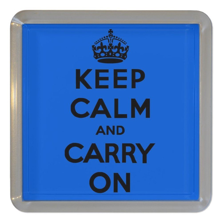 Blue Keep Calm and Carry On - Plastic Tea Coaster / Beer Mat