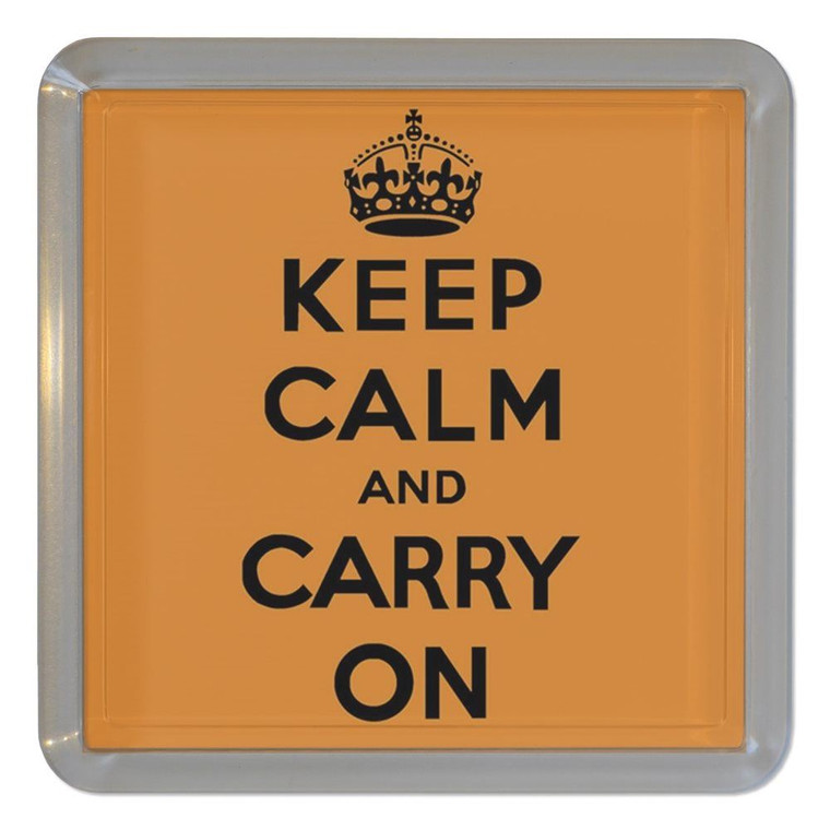 Orange Keep Calm and Carry On - Plastic Tea Coaster / Beer Mat