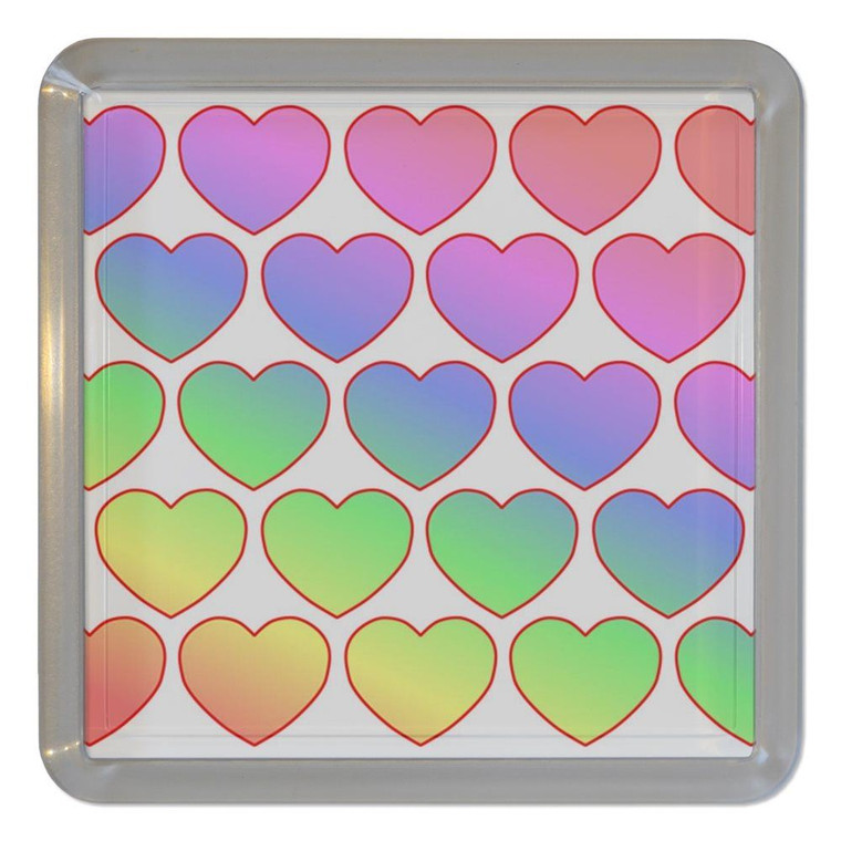 Rainbow Heart Pattern - Plastic Tea Coaster / Beer Mat