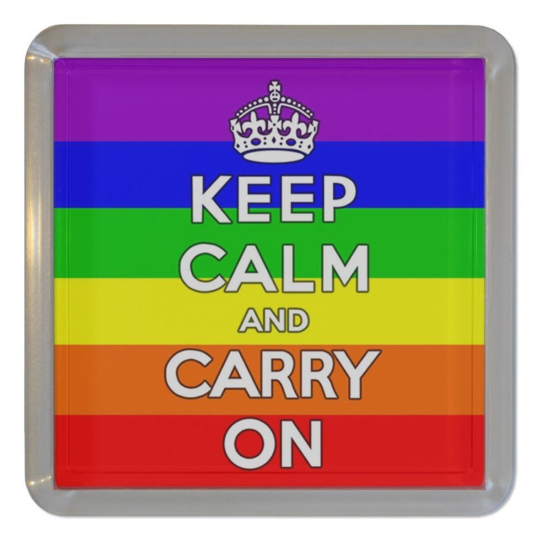 Gay Flag Keep Calm and Carry On - Plastic Tea Coaster / Beer Mat