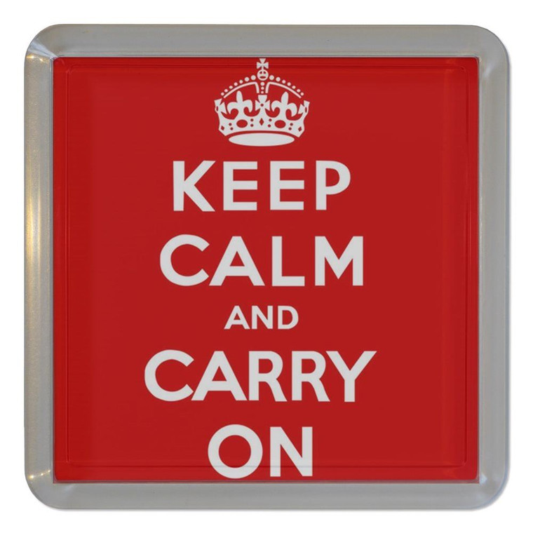 Red Keep Calm and Carry On - Plastic Tea Coaster / Beer Mat