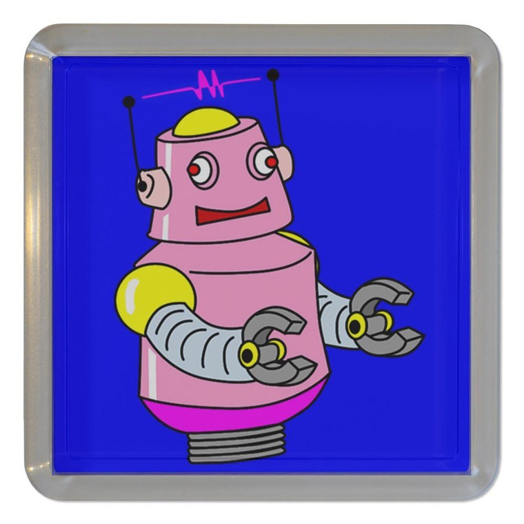 Blue Girl Robot - Plastic Tea Coaster / Beer Mat