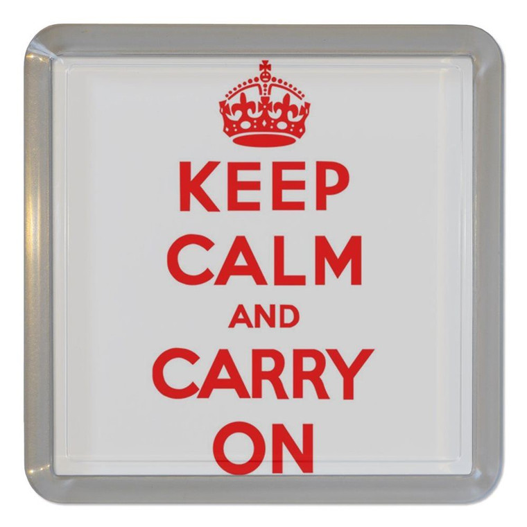 White Red Keep Calm and Carry On - Plastic Tea Coaster / Beer Mat