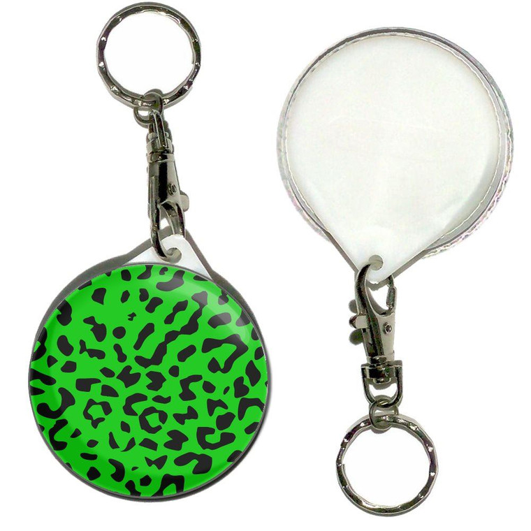 Green Leopard Print - 55mm Button Badge Key Ring