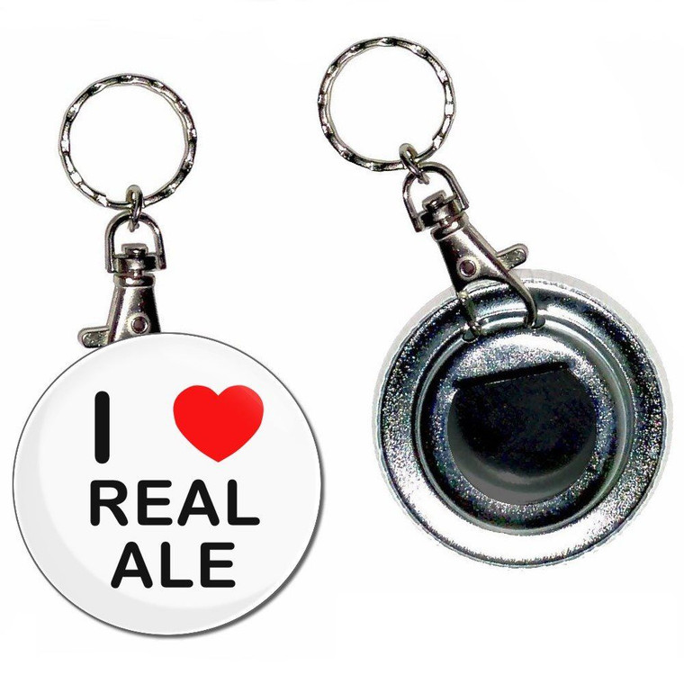 I Love Real Ale - 55mm Button Badge Bottle Opener