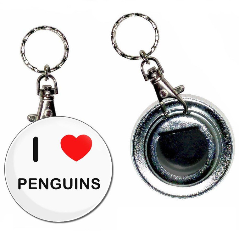 I Love Penguins - 55mm Button Badge Bottle Opener