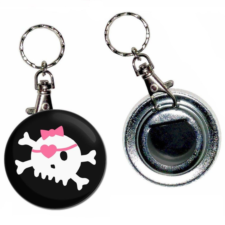 Black Skull with Bow - 55mm Button Badge Bottle Opener
