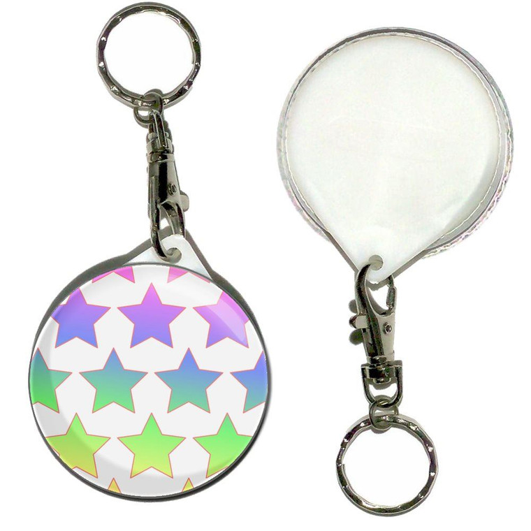 Rainbow Star Pattern - 55mm Button Badge Key Ring