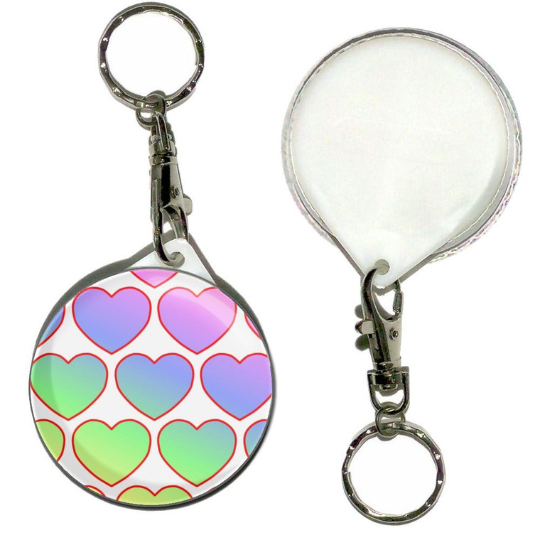 Rainbow Heart Pattern - 55mm Button Badge Key Ring