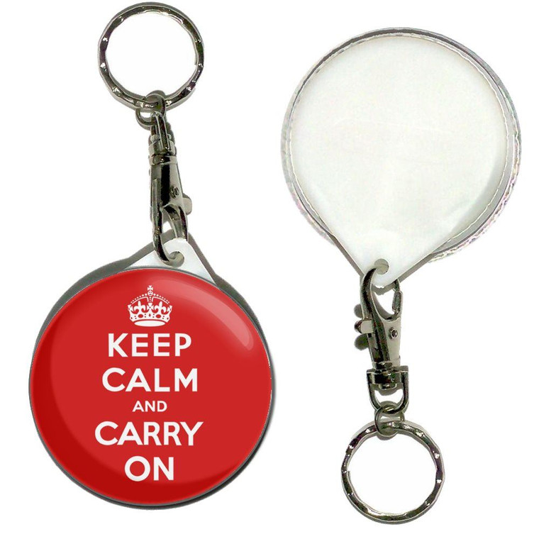 Red Keep Calm and Carry On - 55mm Button Badge Key Ring