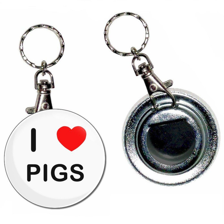 I Love Pigs - 55mm Button Badge Bottle Opener