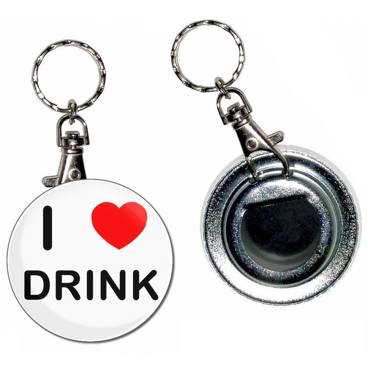I Love Drink - 55mm Button Badge Bottle Opener