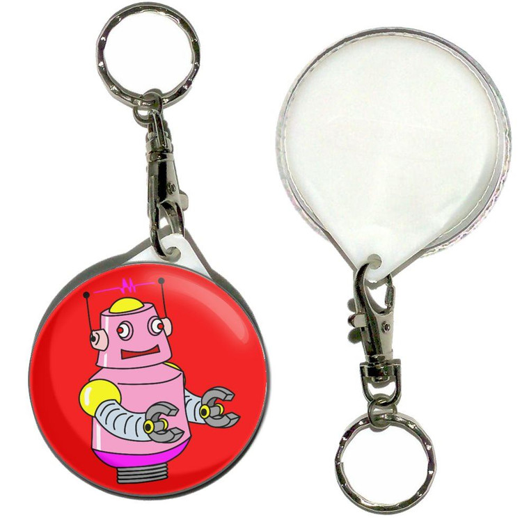 Red Girl Robot - 55mm Button Badge Key Ring