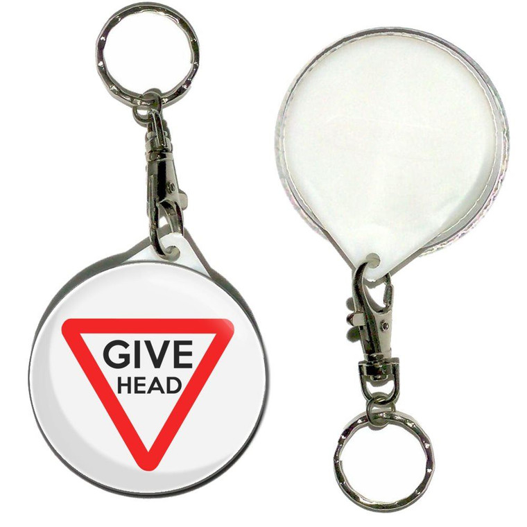 Give Head - 55mm Button Badge Key Ring