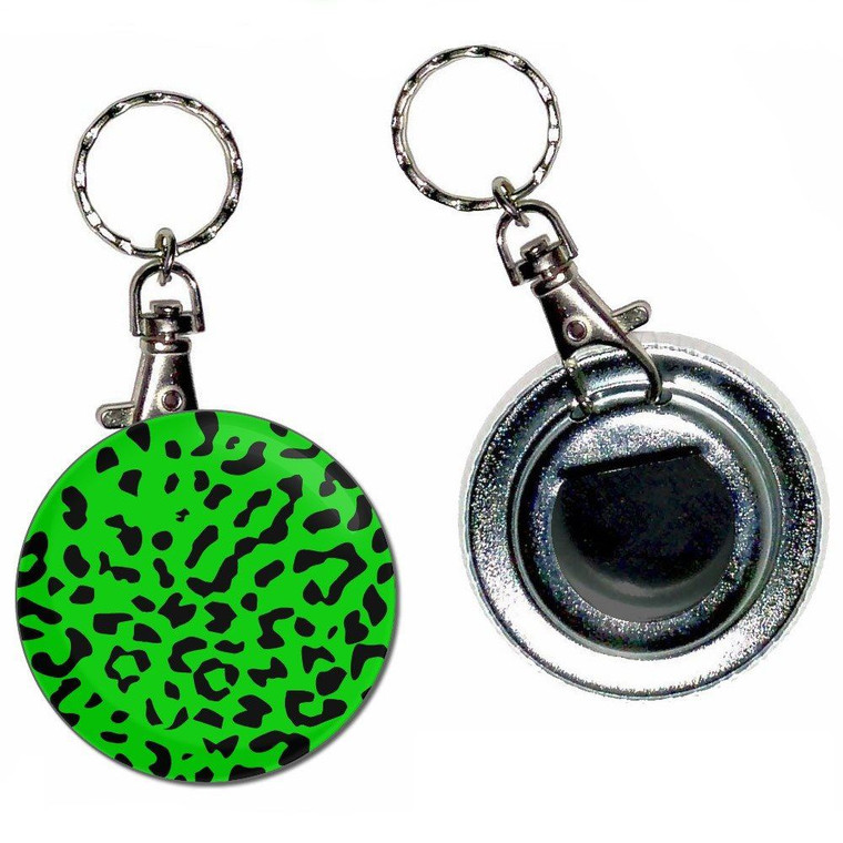 Green Leopard Print - 55mm Button Badge Bottle Opener