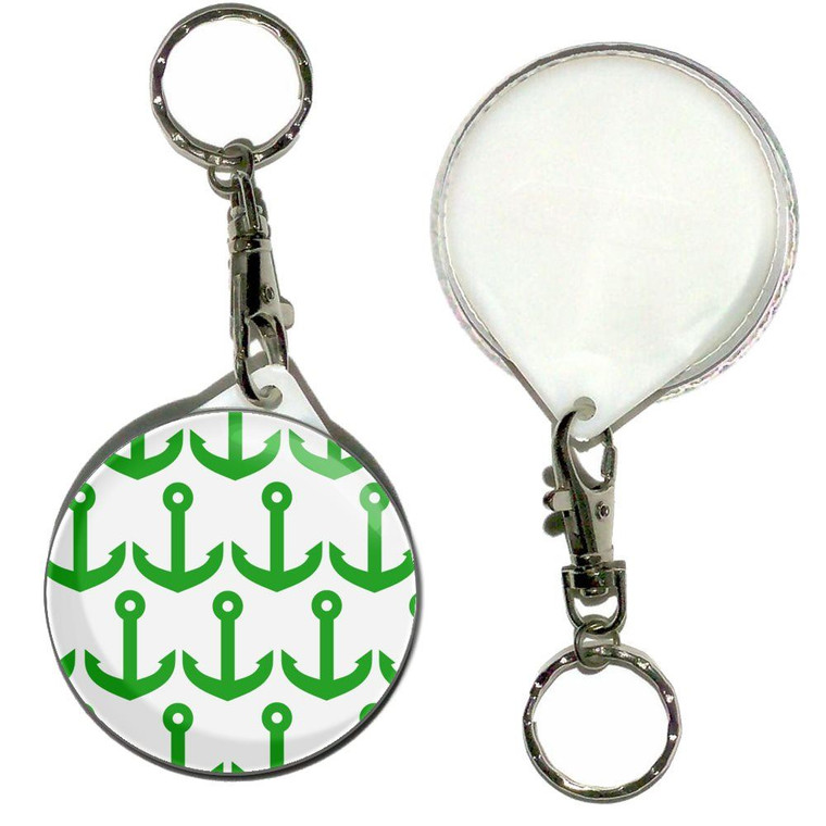 Anchor Green Pattern - 55mm Button Badge Key Ring