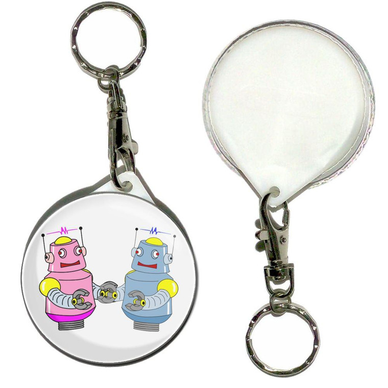 White Robot Couple - 55mm Button Badge Key Ring