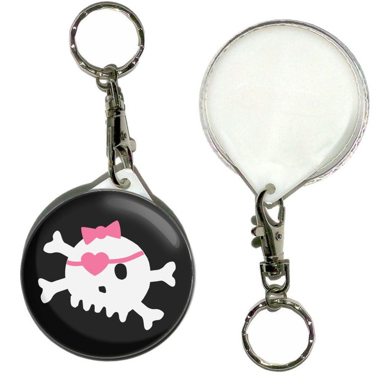 Black Skull with Bow - 55mm Button Badge Key Ring