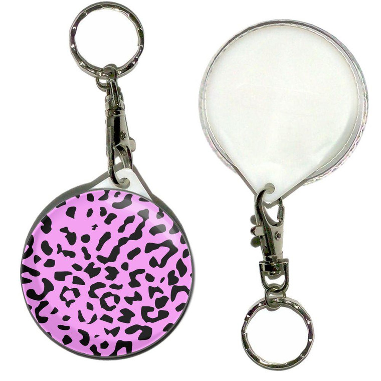 Pink Leopard Print - 55mm Button Badge Key Ring