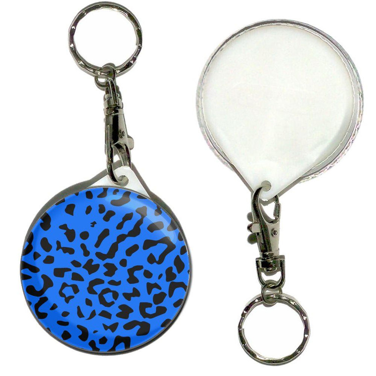 Blue Leopard Print - 55mm Button Badge Key Ring