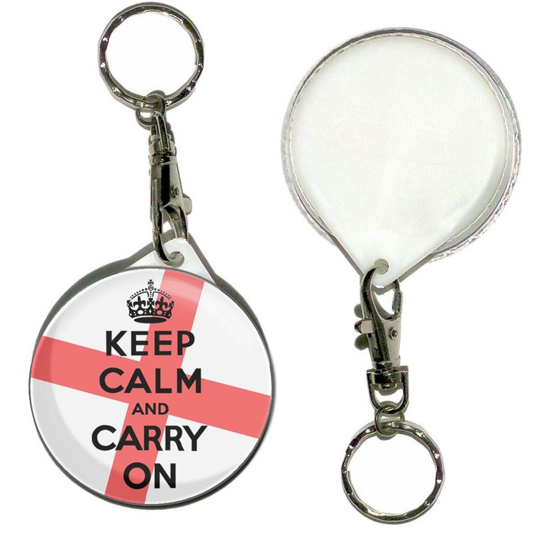 England Keep Calm and Carry On - 55mm Button Badge Key Ring