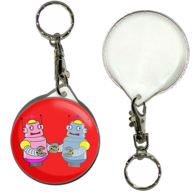 Red Robot Couple - 55mm Button Badge Key Ring